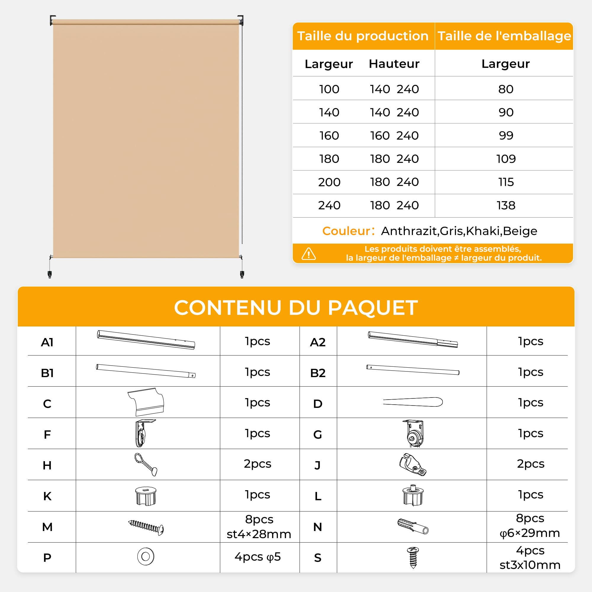 HOMEDEMO Store Enrouleur Exterieur Vertical de Balcon, 220 g/m² pour Une Bonne résistance, Khaki,160l x 160L cm, Protection Contre Les UV 50+