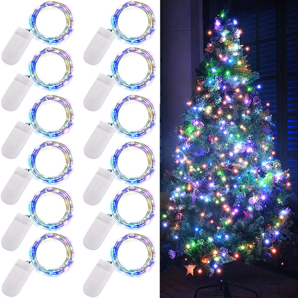 Colored Fairy Lights Mini Lights Battery Operated, 12-Pack 7ft 20 Small LED Lights for Crafts, Multi Colored Mini String Lights for Mason Jar Bedroom Wedding Party Table Christmas Decoration