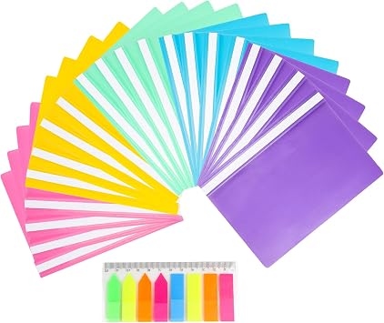 Geila 20 Pack Clear Front Report Covers, Binder, Plastic Report Folder with 2 Metal Prongs Fasteners for A4 Paper, Includes 100 Sheets of Sticky Labels