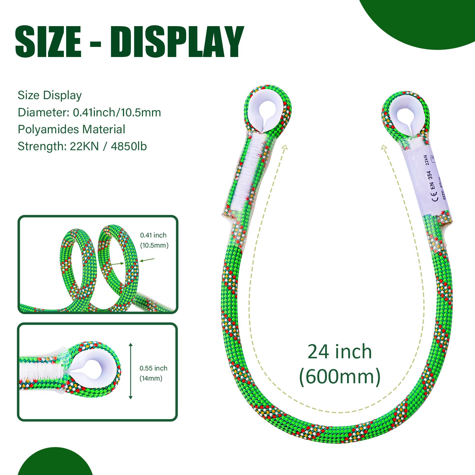 Prusik Cord Cordon 22 kN pré-cousu en nylon Prusik Loop résistant à la chaleur Bornes suturées à friction Cordon d'escalade avec couvercle en plastique Corde multifonction pour escalade Arboriste