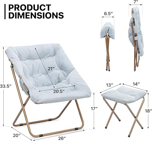 Miniatura 3 de MoNiBloom Silla cuadrada plegable de piel sintética para dormitorio, sala de estar, dormitorio, marco de metal plegable, de gran tamaño, cómoda,