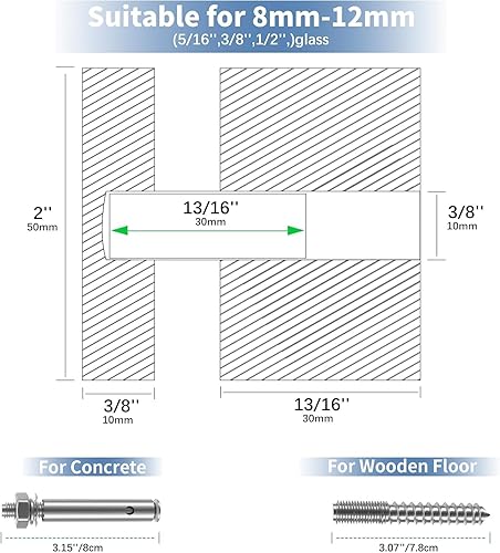 Miniatura 12 de LukLoy SS316 - Paquete de 4 barandillas de vidrio sólido de 1.32 libras de alto rendimiento, pasadores de vidrio grandes de 2 pulgadas de diámetro