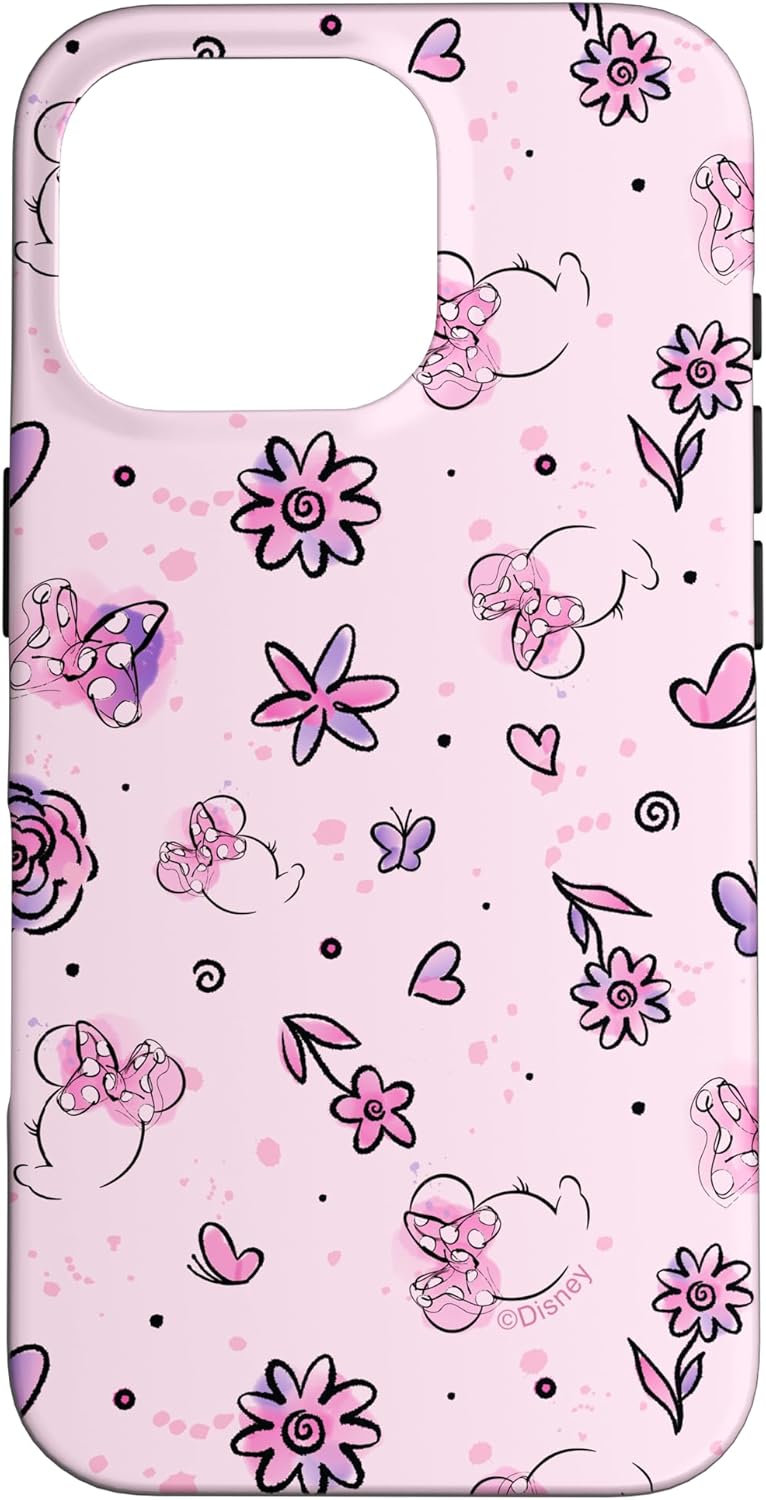 Disney Minnie Mouse Cute Pink Spring Sweetness Pattern Case for iPhone 16 Pro