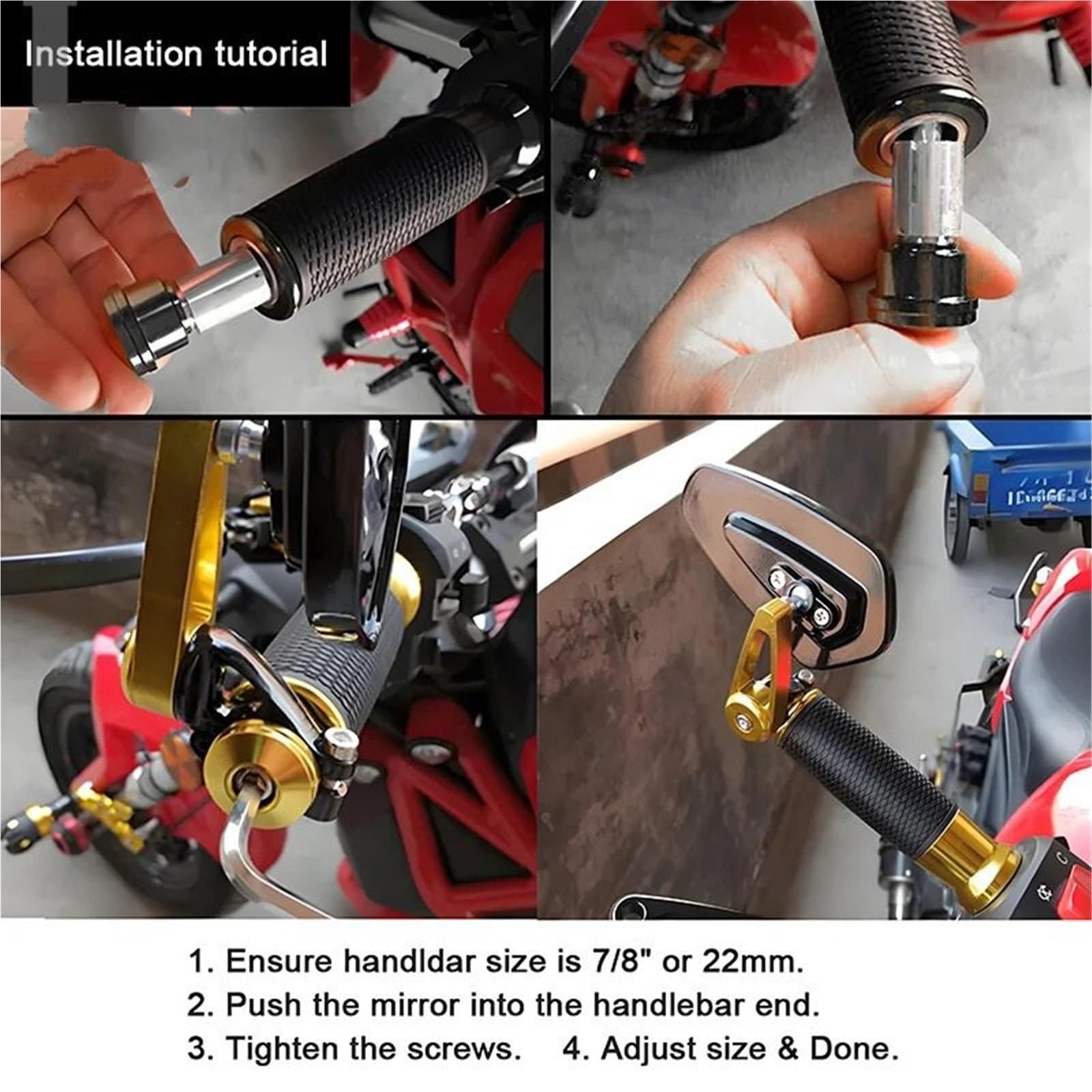 Lusterko boczne 1 para lusterek wstecznych do motocykla, uniwersalne lusterko na koniec kierownicy skutera, pasuje do Kawasaki Z650 Z 650 Lusterko boczne motocykla(B)
