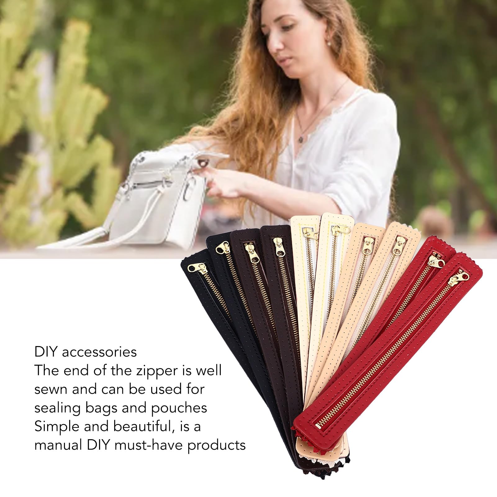 10 piezas de cremallera de cuero para manualidades, cremallera de cuero de vaca auténtico para bolsos, accesorio de costura artesanal con dientes metálicos, colores surtidos para