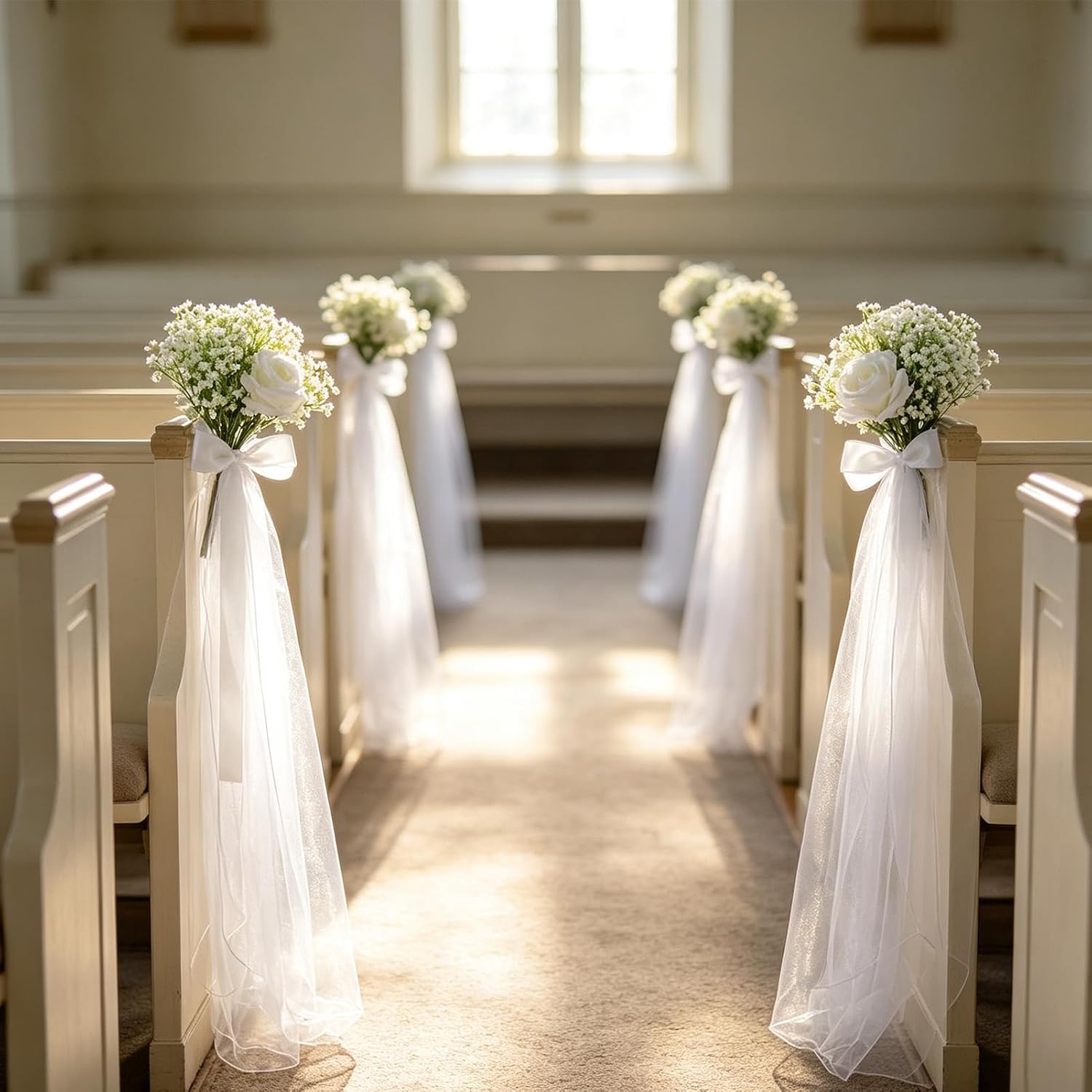 24 Set White Pew Bow Wedding Aisle Chair Decorations for Church Chair Decor