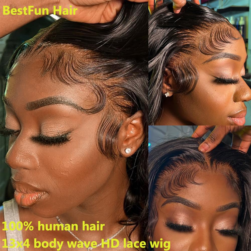 Body Wave Lace Front Wigs Human Hair Pre Plucked 26 Inch Real Human Hair Wigs 200% Density HD Frontal Virgin Human Hair Body Wave Glueless Wigs for Women Natural Color
