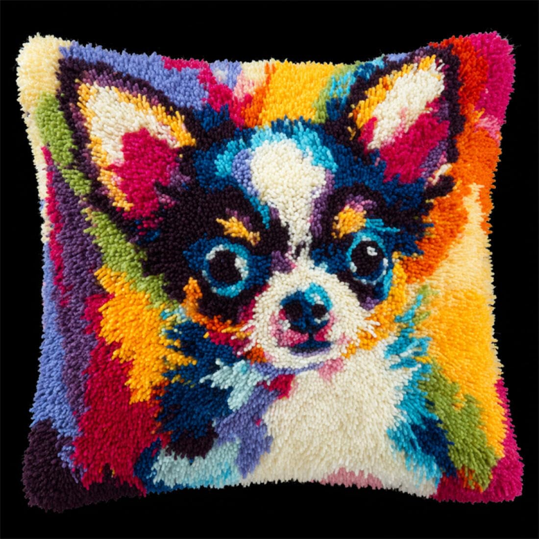 Kitquiver Animal DIY Latch Hook Kit Cartoon Chihuahua Crochet Needlework Crafts with Latch Hook Tool for Adults DIY Handmade Home Cushion Kits Decor 17x17In