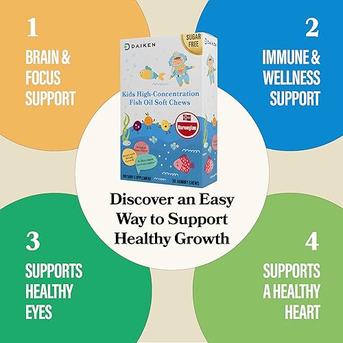 Vista 2 de DAIKEN Gomitas de aceite de pescado de alta concentración para niños, sin azúcar añadido, envueltas individualmente, 300 mg de DHA y EPA