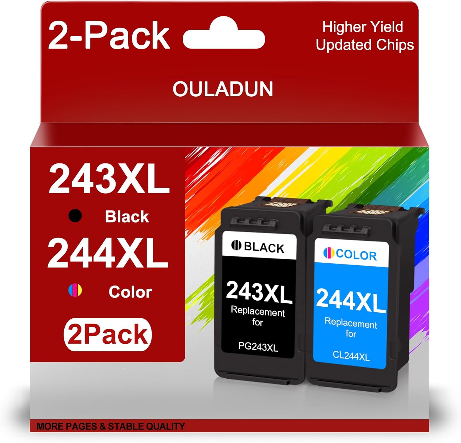PG-243 CL-244 XL Combo Pack Ink Cartridges Replacement for Canon 243XL 244XL for Pixma TR4520 MG2520 MG2522 TS3322 TR4522 TS3122 MX490 MX492 MG2922 Printers (1 Black 1 Color)