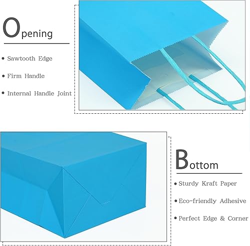 Vista 21 de AZOWA Bolsas de regalo de papel Kraft con manijas, suministros para fiestas, Celeste (Baby Blue), XS Azul bebé,Azul,Pasto verde,Rosa