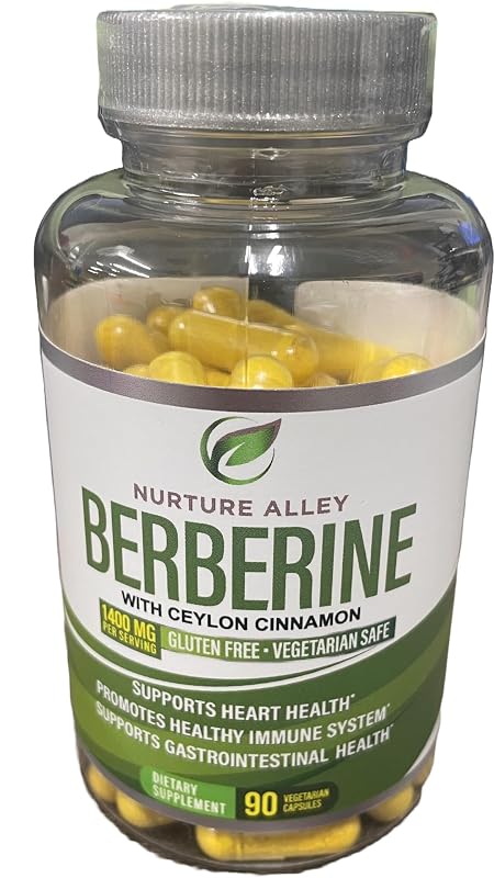 NURTURE ALLEY Suplemento de Berberina com Canela-do-Ceilão 1200 mg + 200 mg, 90 cápsulas veganas