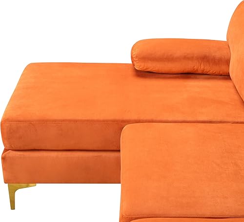 Miniatura 195 de Sofá modular moderno en forma de L, con diván extra ancho y patas doradas Gris,Negro -,Verde,Naranja,Gris oscuro,marino,Púrpura