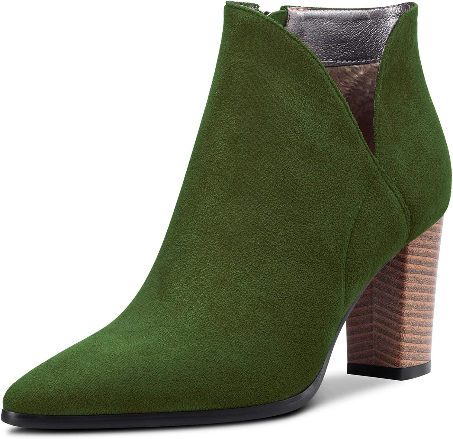 DearOnly Womens Short Bootie Ankle Boots Pointed Toe Block Chunky High Heel Suede Dress Shoes Vintage Classic Zipper 3 Inch