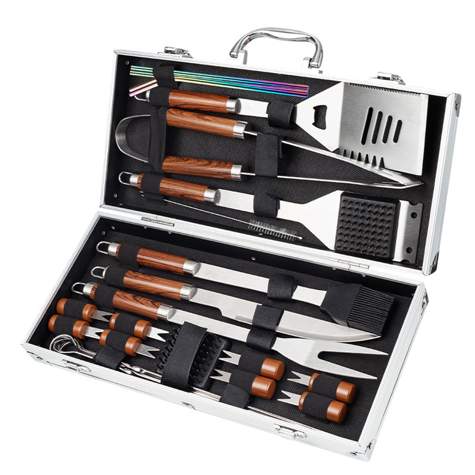 Edelstahl Grillbesteck Set mit BBQ Grillbesteck Koffer Professionelles Grillwerkzeug INKL Grillwender,Grillgabel Grill-Zubehör Tragbares Verschiedene und Komplette Für Grillen,BBQ,Garten