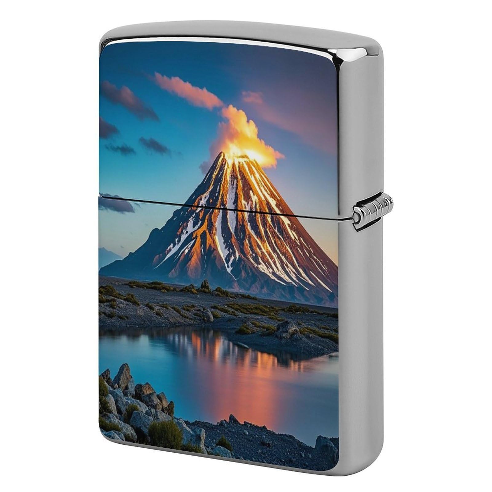 Btcowzrv Style Depicts A Volcano Metal Lighter Case Sleeve Cover Holder
