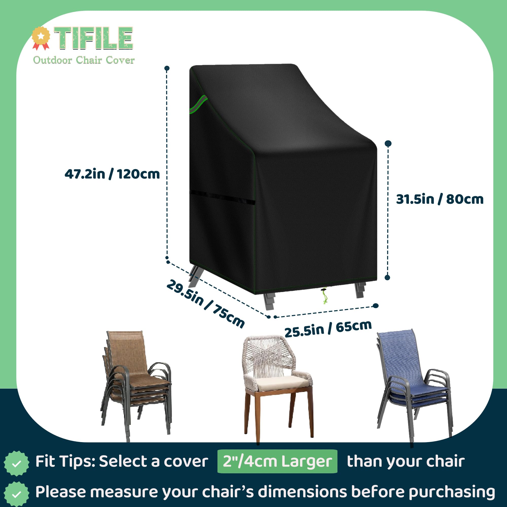 TIFILE Garden Chair Covers Waterproof, 420D Oxford High Back Patio Stacking Chair Protection - Image 2