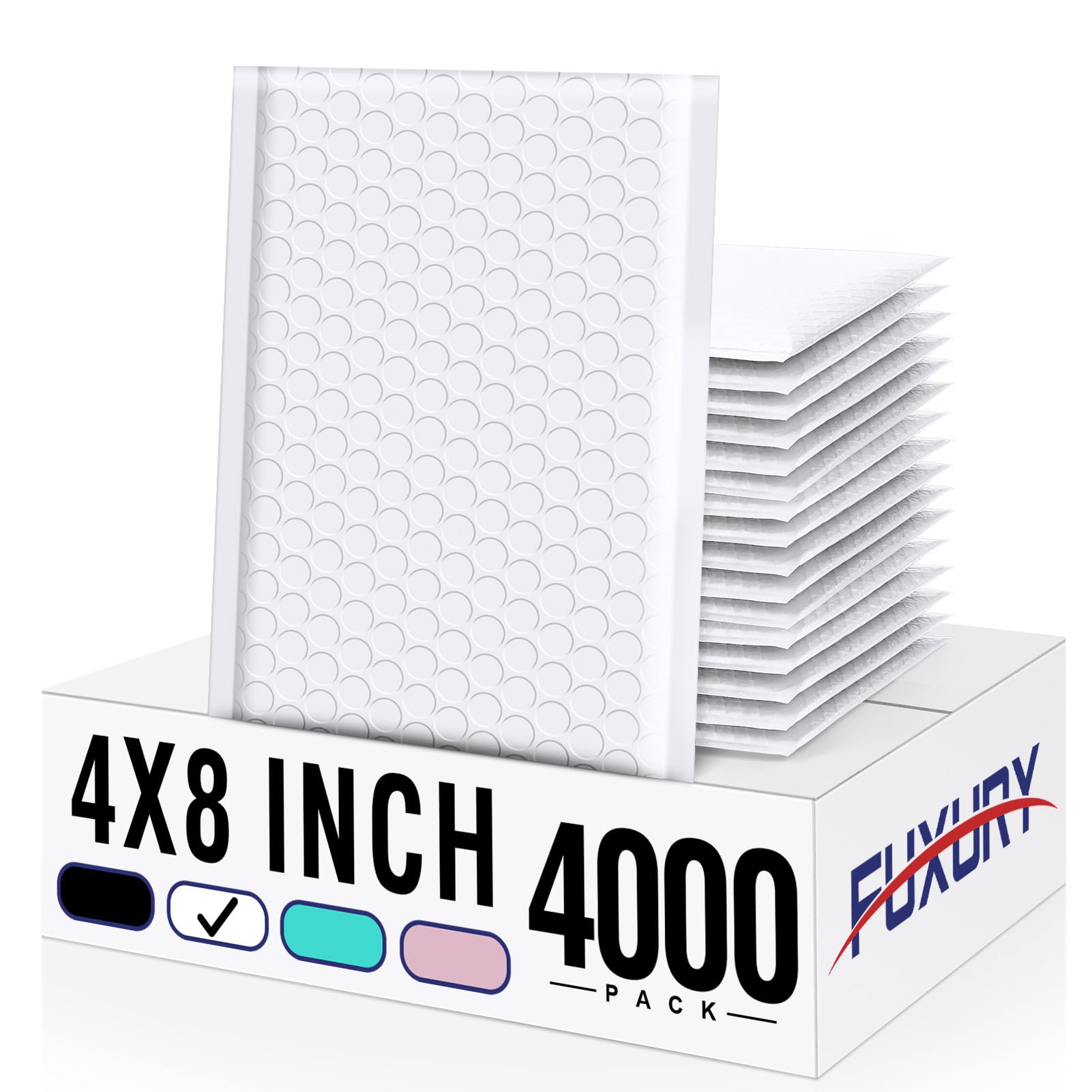 Fuxury White Bubble Mailers 4x8 Inch (4000 Pack) | Waterproof Padded Envelopes for Small Business - main product image