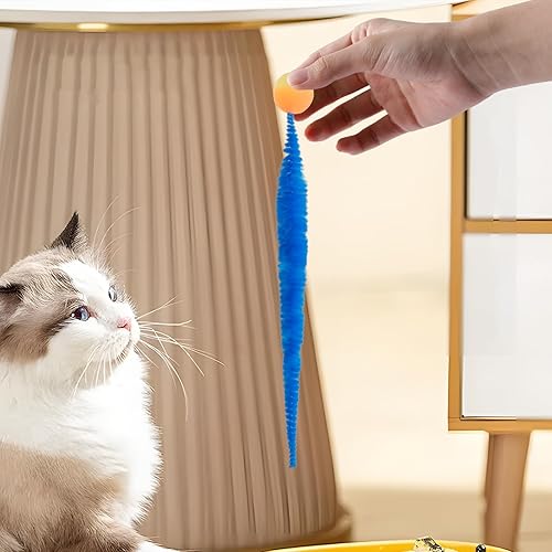 Miniatura 5 de Pelotas hinchables para gatos, paquete de 5, gusano peludo, gusano, juguetes con bola, bola hinchable con cola para gatos