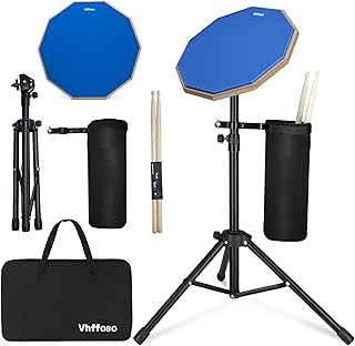 12 Inch Practice Drum Pad with Stand and Sticks, Beginner Snare Drum Pad with Drumsticks(2 pairs) and Carrying Bag, Double Sided Silent Drum Pad (Blue)