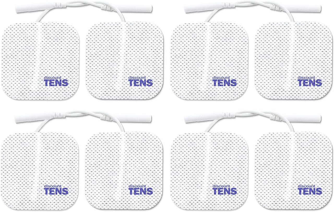 TENS Electrodes, Value Wired Replacement Pads for TENS Units, 8 TENS Unit Electrodes (2in x 2in, 8 Pack) Discount TENS Brand