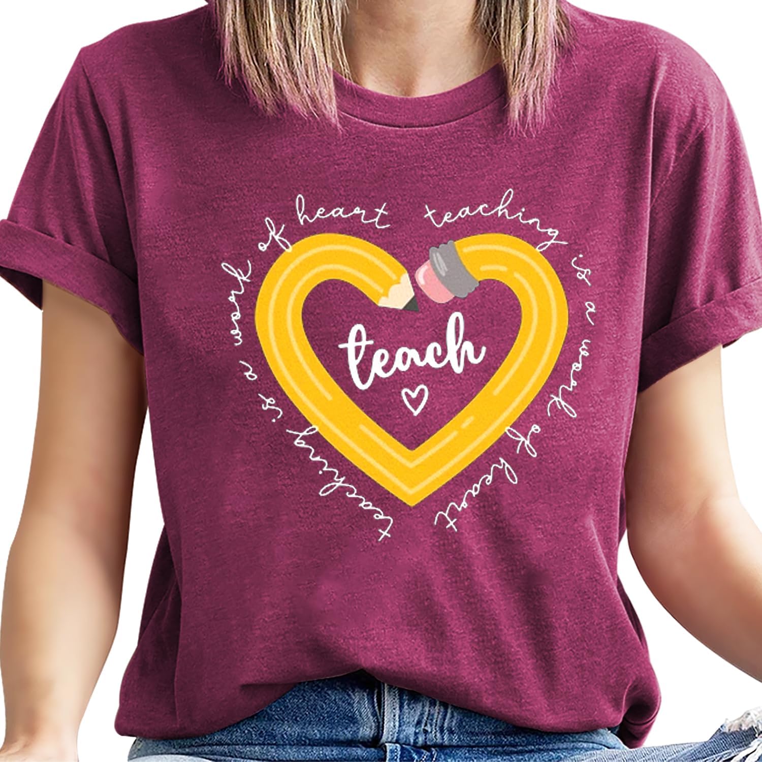 Teacher Shirts for Women Heart Teaching Appreciation Tshirt Funny Teacher Life Top - Image 2
