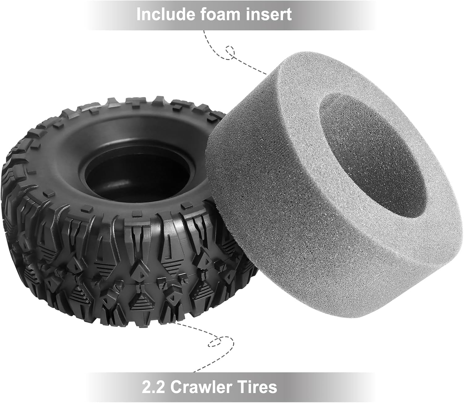 2.2 Crawler Tires with Foam Inserts fit1/10 Scale Rock Crawler Car, Height 5.31 inch (135mm) Compatible with Traxxas TRX4 Axial SCX10 II III Redcat Gen 8