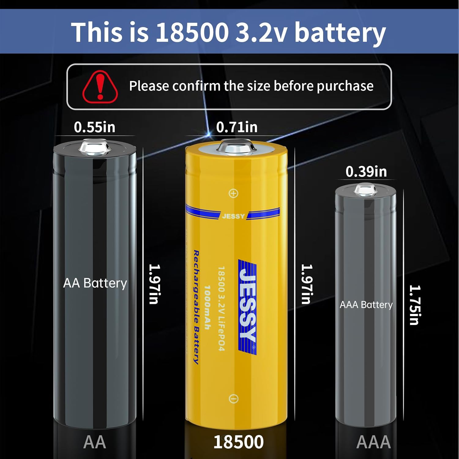 JESSY 18500 3.2V LiFePO4 Rechargeable Batteries, 18500 3.2V 1000mAh Rechargeable Battery with Charger for Outdoor Solar Lights, Garden Solar Lights, Flashlight 4-Pack