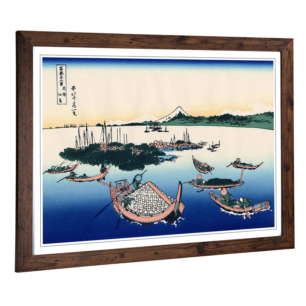 Big Box Art Framed Print of Hokusai Japanese Oriental Tsukada Island Design | Wall Art Picture | Home Decor for Kitchen, Living Room, Bedroom, Hallway, Walnut, A2 / 24.5x18 Inch / 62x45cm