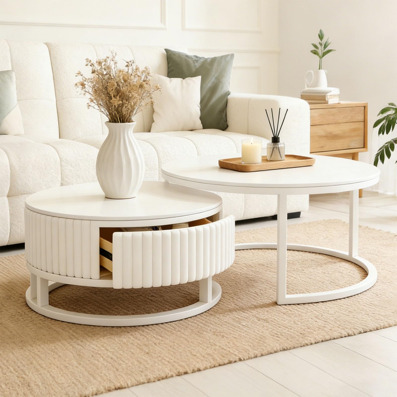 Juego de mesas de centro redondas blancas