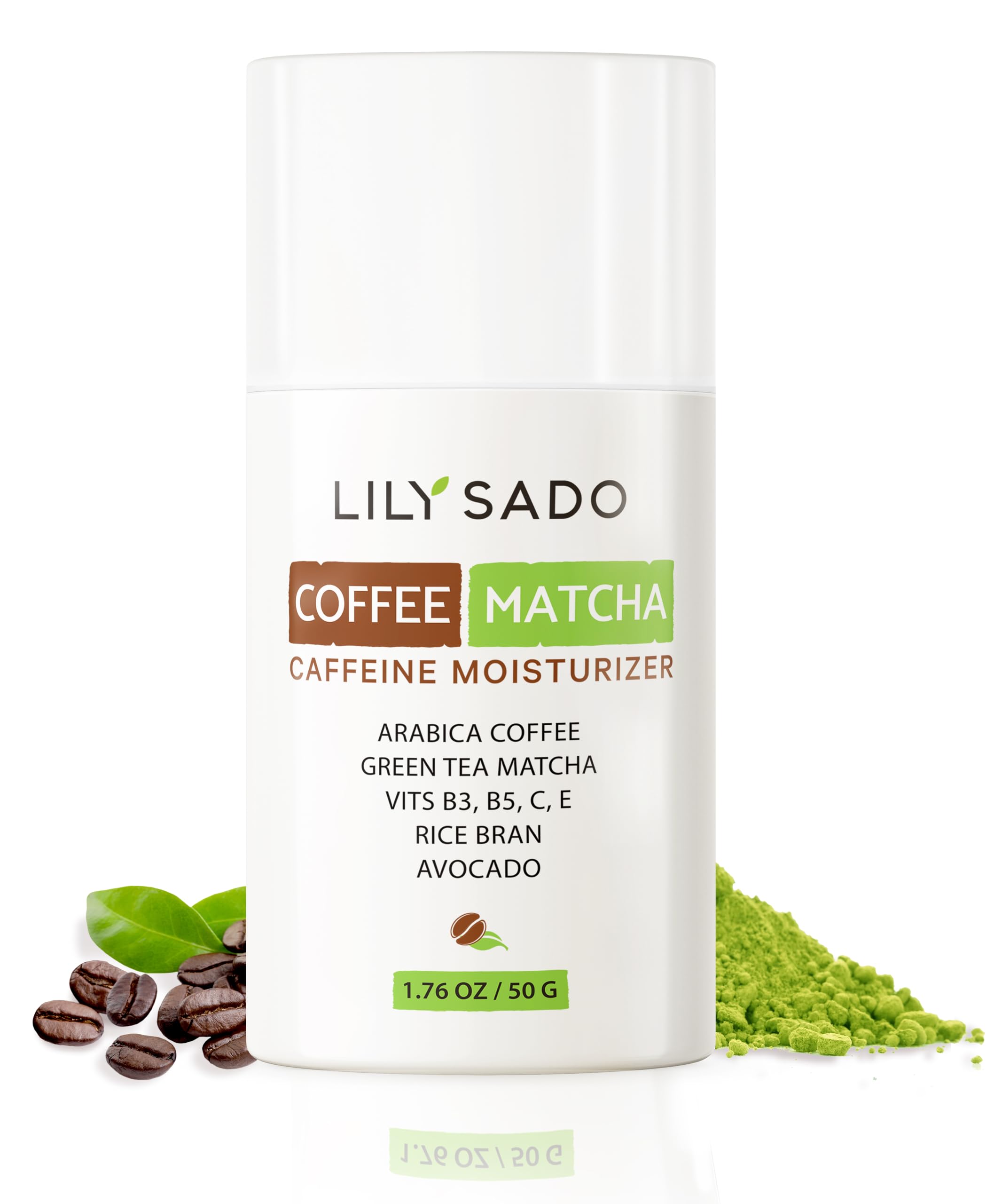 LILY SADO TEA+C™ Coffee & Matcha Face Moisturizer - Natural Vegan Caffeine Facial Cream w Green Tea & Arabica Coffee Beans - Best Antioxidant, Anti-Wrinkle Moisturizing Lotion - Softens, Hydrates,