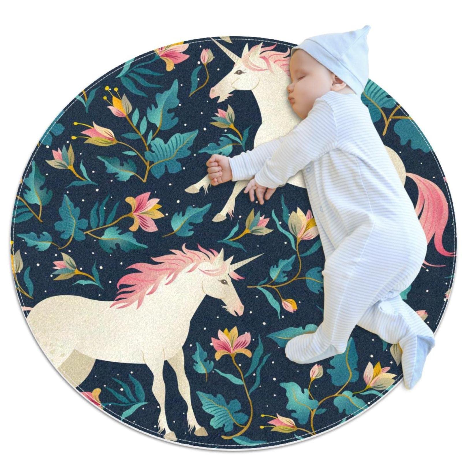 Petit tapis de salle de bain licorne rond antidérapant pour chambre coucher