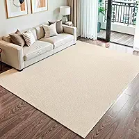 Tapete Grande 2x3m para Sala Quarto Cru e Cinza Neutro 100% Algodão Base Antiderrapante Minimalista Rústico Chic Moderno Sem Pelo Fácil de Limpar Lavável (Cru)