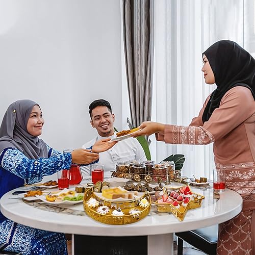 Miniatura 3 de Bandeja de Ramadán Eid Mubarak Moon Star Bandeja, Islam Muslim Al-Fitr Iftar Bandeja de servir comida para fiesta, platos de metal Ramadán,