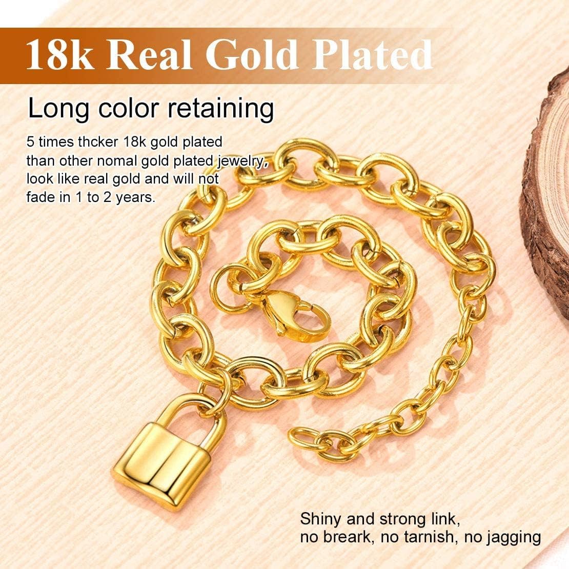 FindChic Stainless Steel Handcuff Bracelet Chunky Cuban Link Anchor Link Padlock Chain for Women Punk Jewelry, Send Gift Box image 2