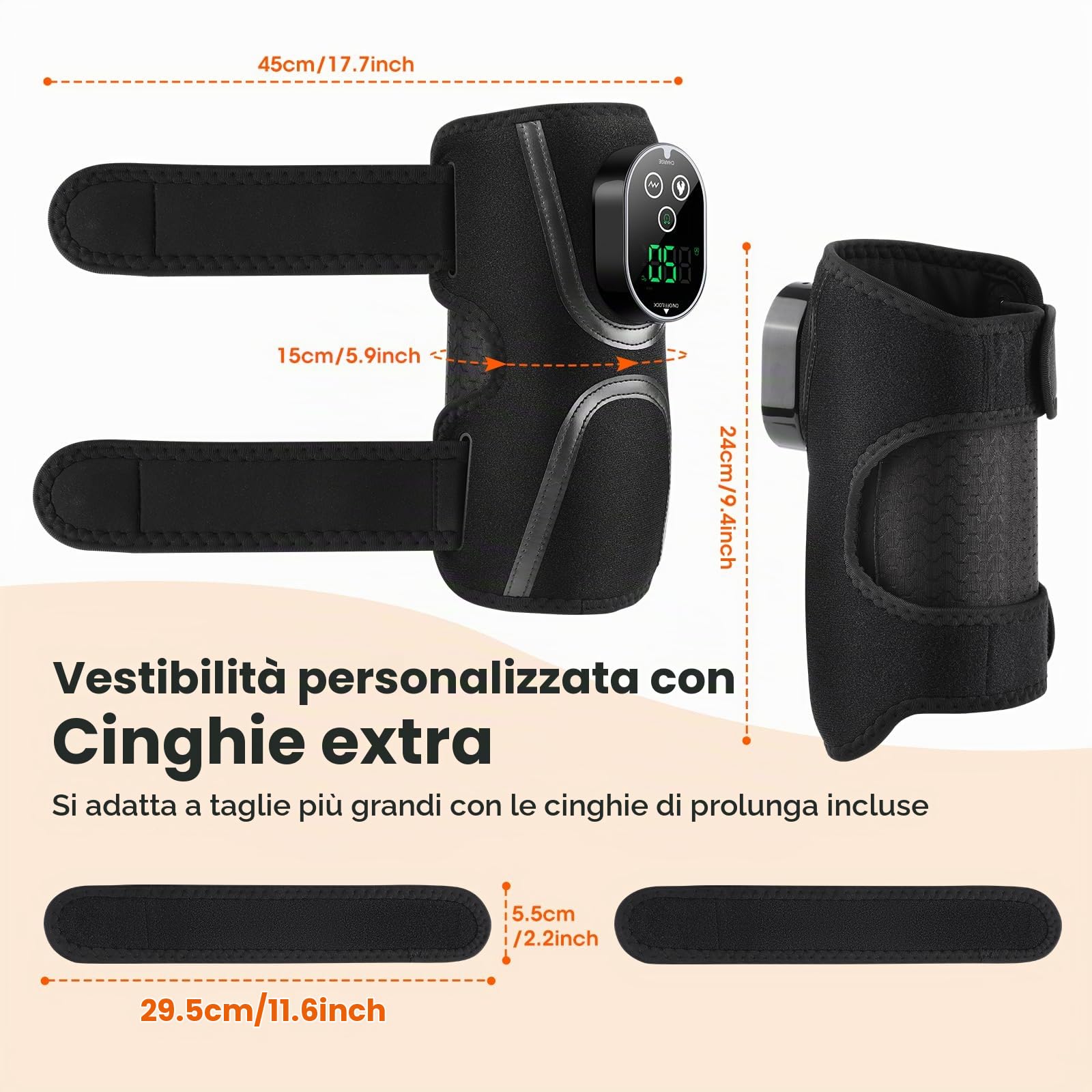 Cuscinetto Riscaldante per Gomito Senza Fili Con Vibrazione, Tutore per Gomito Riscaldato Con Touch Screen, 5 Livelli Calore, 3 Modalità Vibrazione, 3 Impostazioni Timer, Batteria Integrata 3000mAh