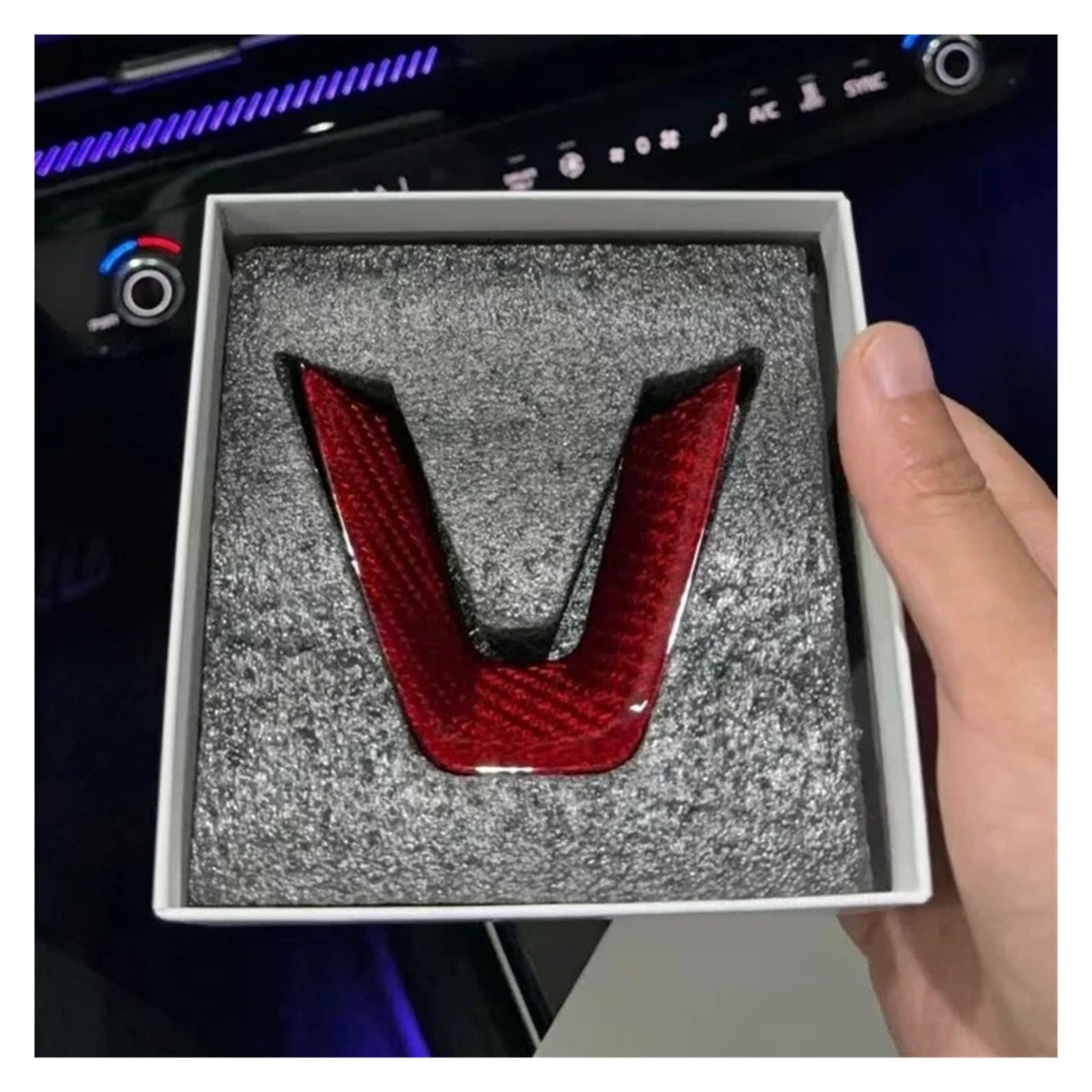 KUWAYO Steering Wheel Patch for T-e-s-l-a Model 3 Model Y Juniper 2025 2026 100% Real Carbon Fiber Steering Wheel U-Shaped Protective Cover(Red Carbon)