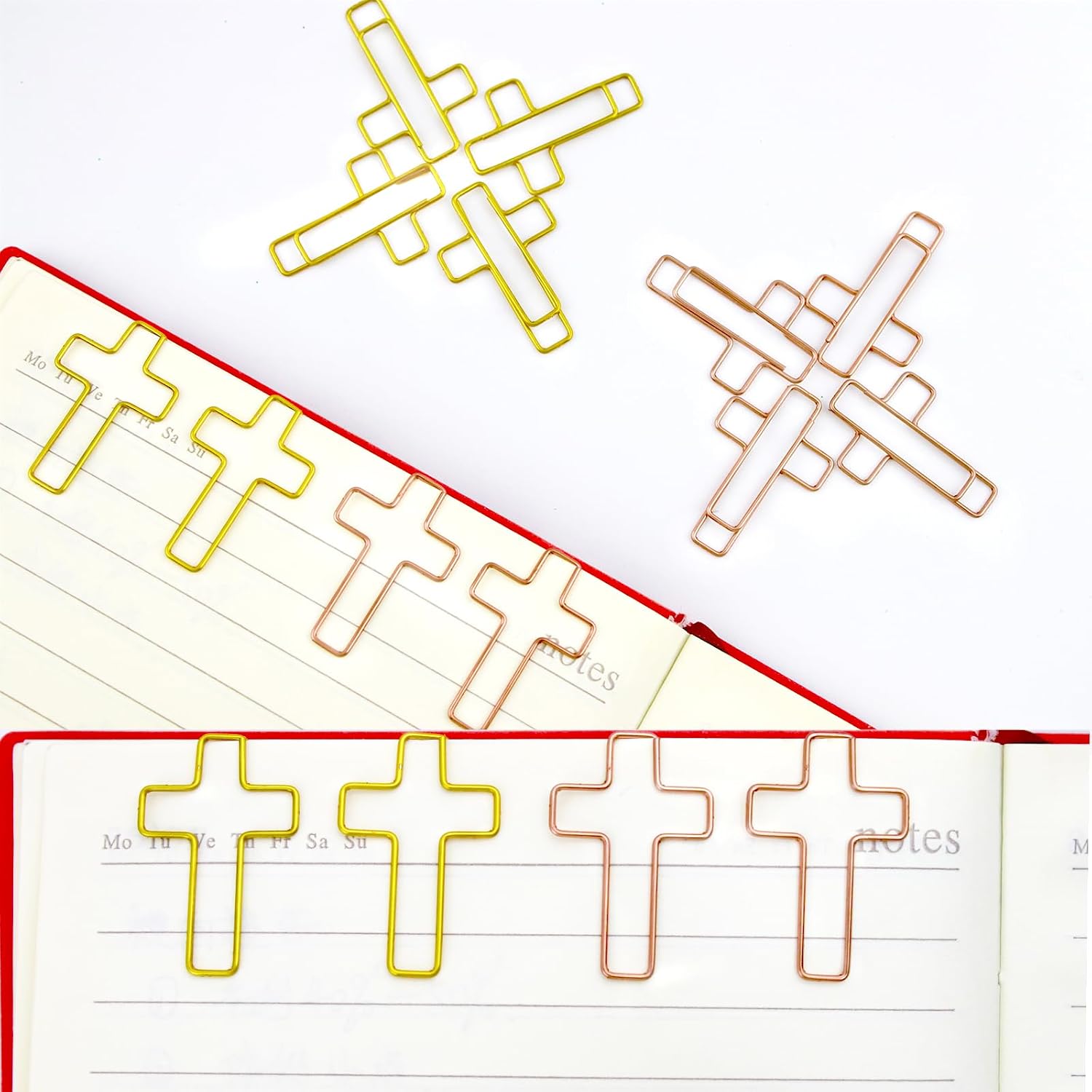 150 Pcs Rose Gold Cross Shaped Paper Clips, Stainless Steel Metal Clips in Clear Plastic Box, Bible Journaling Supplies for Bookmark, Office Document and Christian Study Gifts image 3
