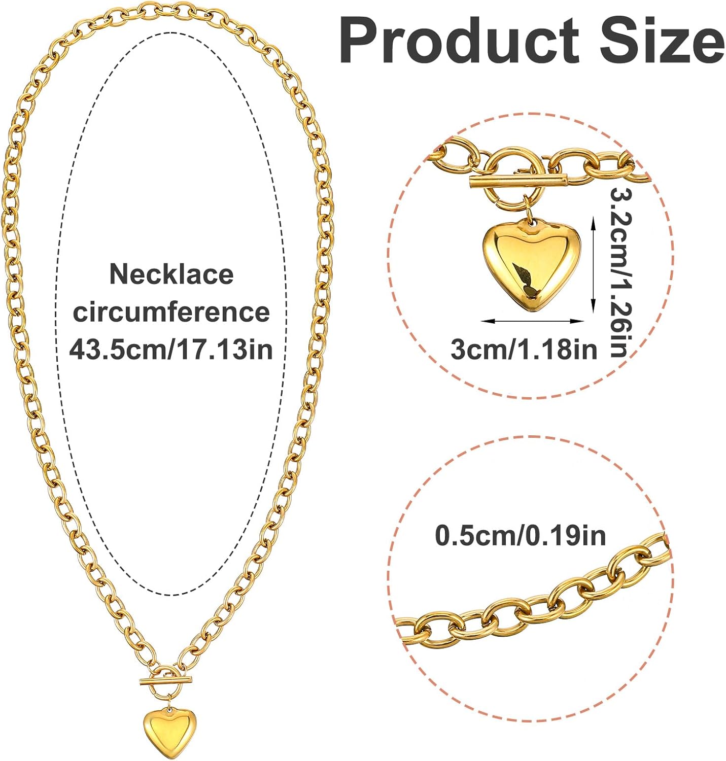 Valentine's Day Necklace for Women Chunky Gold Necklace, Heart Pendant Necklaces with Toggle Clasp, Trendy Chunky Chain Necklaces Large Vintage Statement Jewelry for Valentine's Day Gifts - Image 4