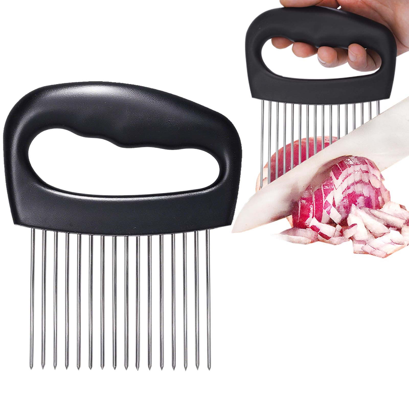 jayvar extra-large onion holder for slicing onion cutter vegetable chopper extra-large tomato slicer with 16 long needles stainless steel tomato potato slicer meat tenderizer food slicing guide