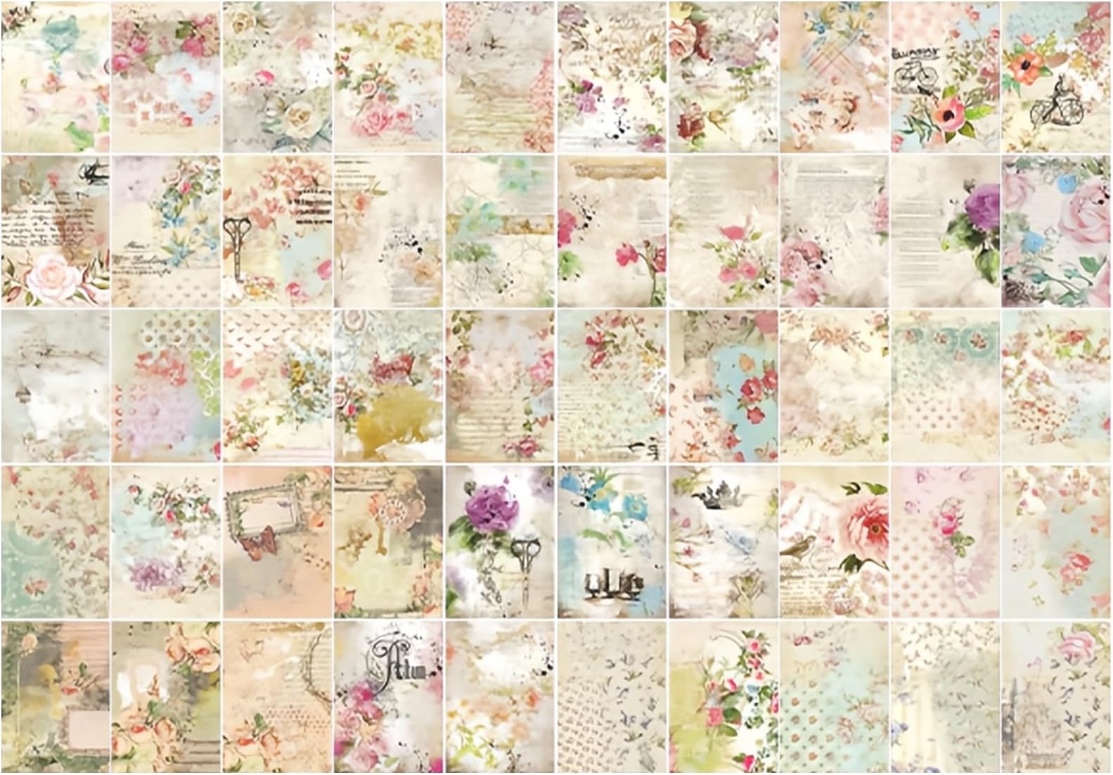 100 Sheets Vintage Scrapbook Paper, 14 x 10cm Decoupage Paper Sheets Vintage Scrapbooking Supplies for Art Journaling Bullet Craft Notebooks Collage Aesthetic Gifts, Flower