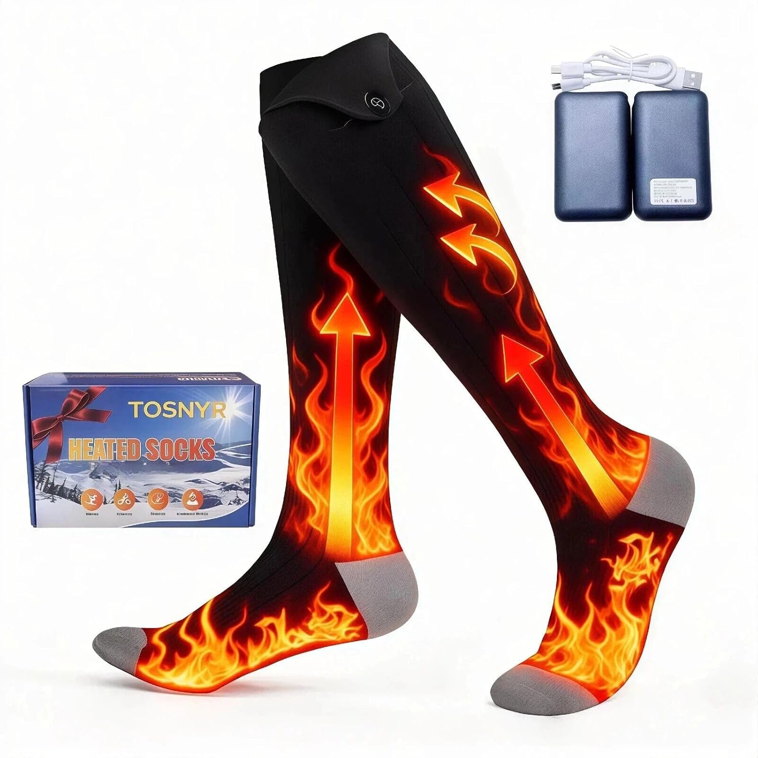 Heated Socks for Men Women Rechargeable Battery Powered 4 Heat Settings Winter Socks Washable Electric Foot Warmer and