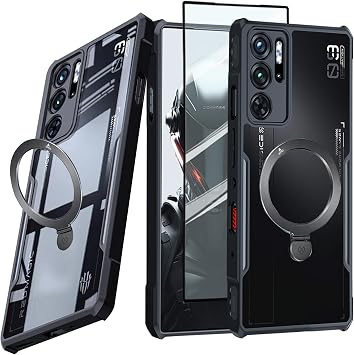 ZTE Nubia Red Magic 9 Pro / 9 Pro+ Case with Ring Holder, Soft TPU Bumper + Military Grade Acrylic Back, Drop Protection, Stand Black