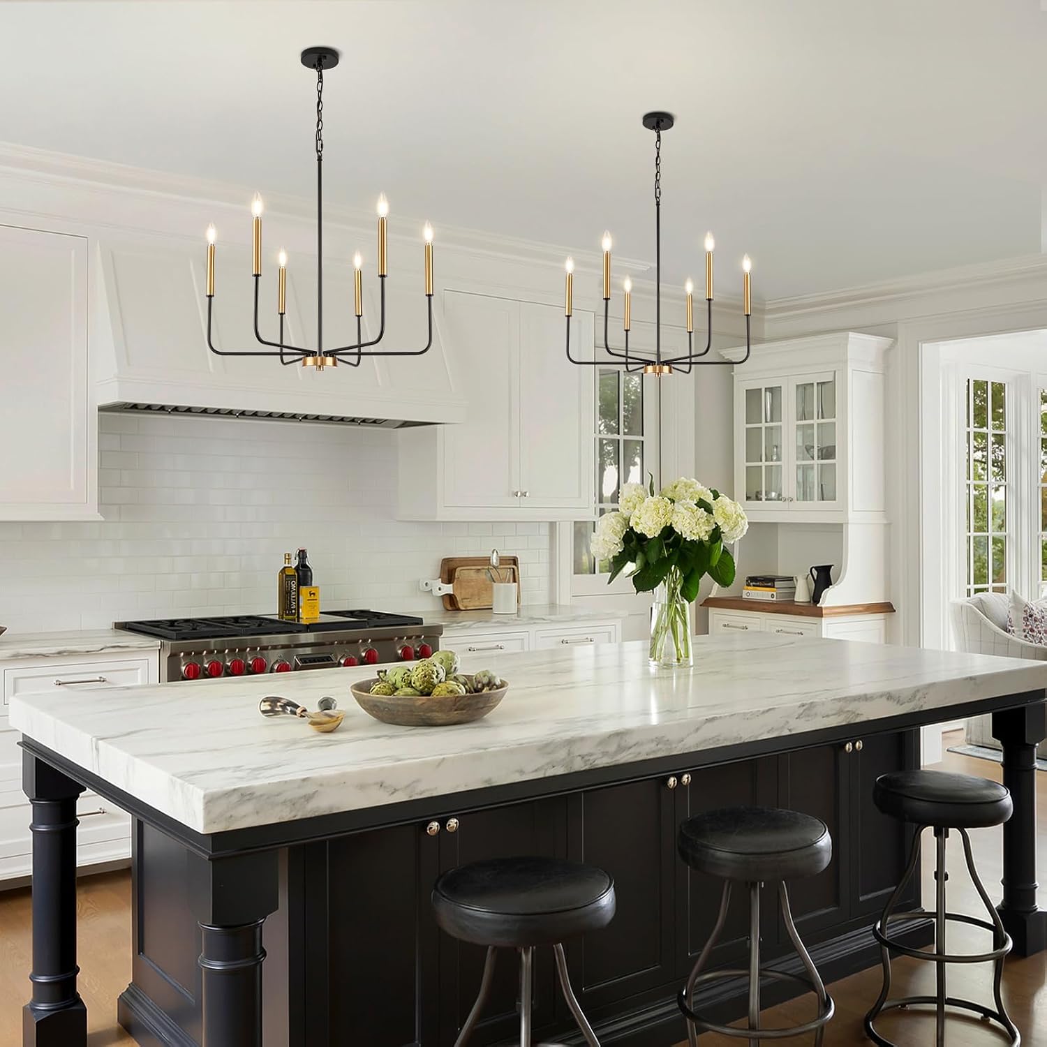Modern Black and Gold Chandelier for Dining Room,Metal 6-Light Kitchen Light Fixtures,Farmhouse Candle Hanging Pendant Lights for Living Room Entryway Foyer Bedroom (Bulb Not Included)
