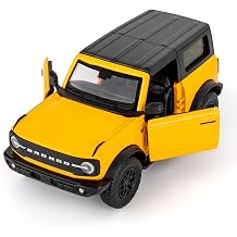 136 Scale Ford Bronco Badlands 2dr Toy Car, Diecast Pull Back Vehicles Model Car, Doors Open, Collection Kids Toy for Aged 3 and up, Gift Yellow