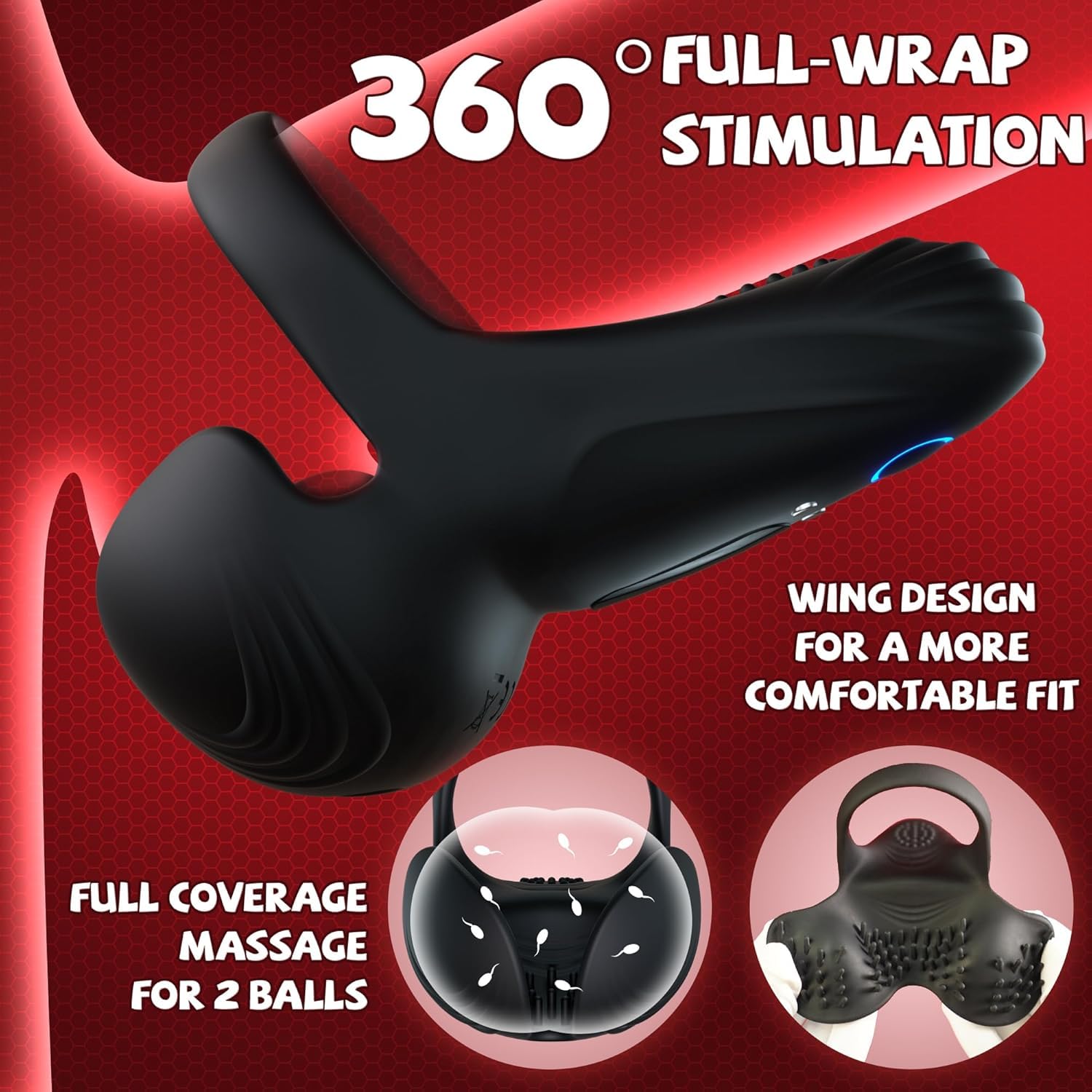 Anillo doble con mando a distancia — Anillo para hombre, anillo vibrador, anillo de silicona para hombre con mando a distancia, vibrador, anillo vibrador (negro)
