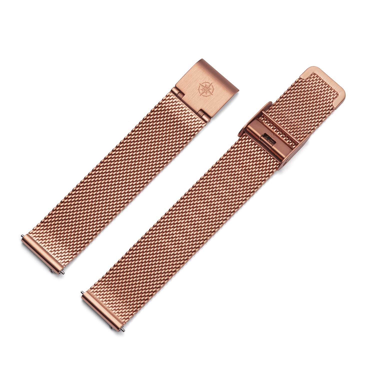 Carre - Reloj plano para mujer con correa milanesa y cristal de zafiro, 26 x 28 mm, diámetro de acero inoxidable, fecha en diferentes variantes, oro rosa/nácar, Pulsera