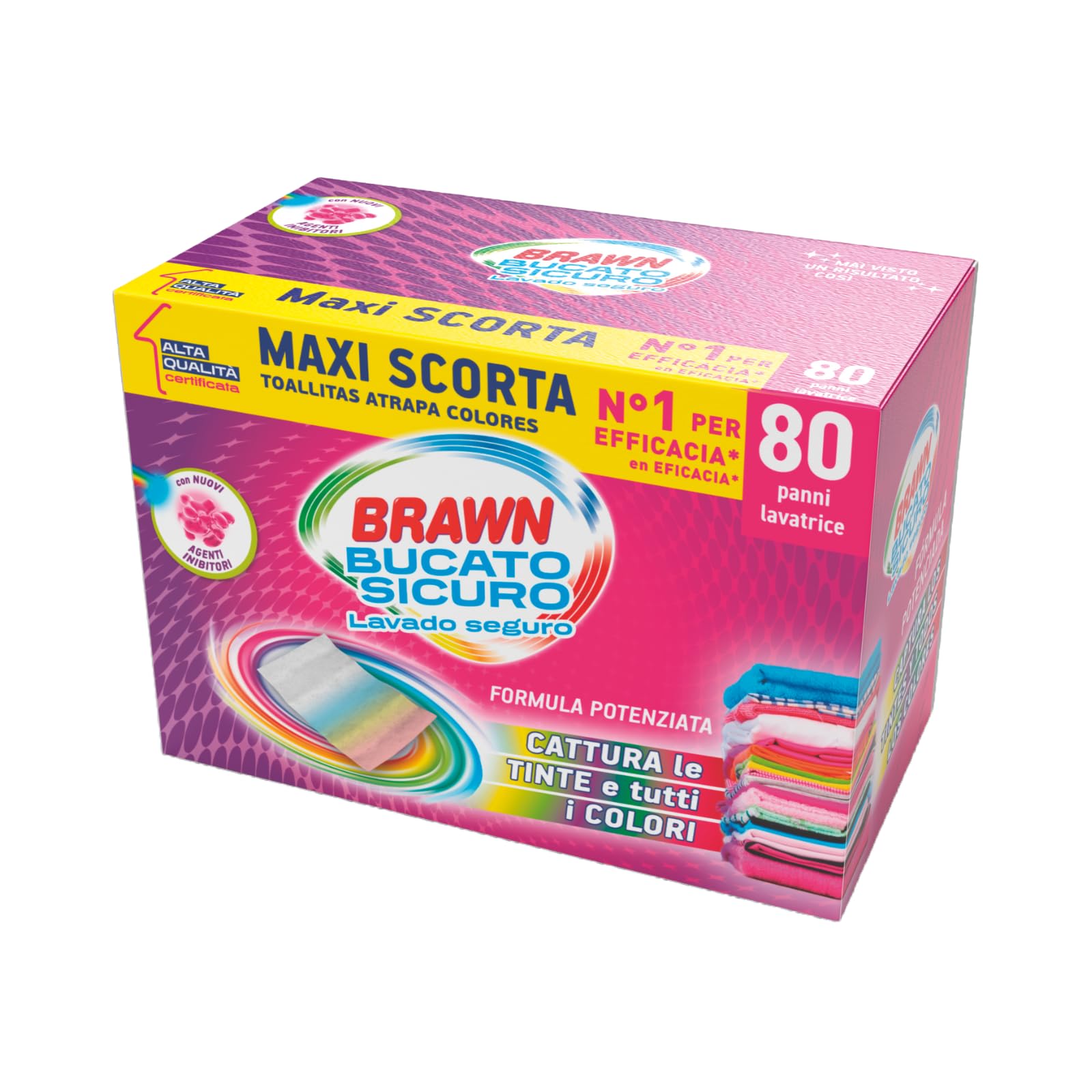 Brawn Bucato Sicuro Foglietti Acchiappacolore, Con Agenti Inibitori Cattura le Tinte e i Colori, Confezione da 80 Foglietti