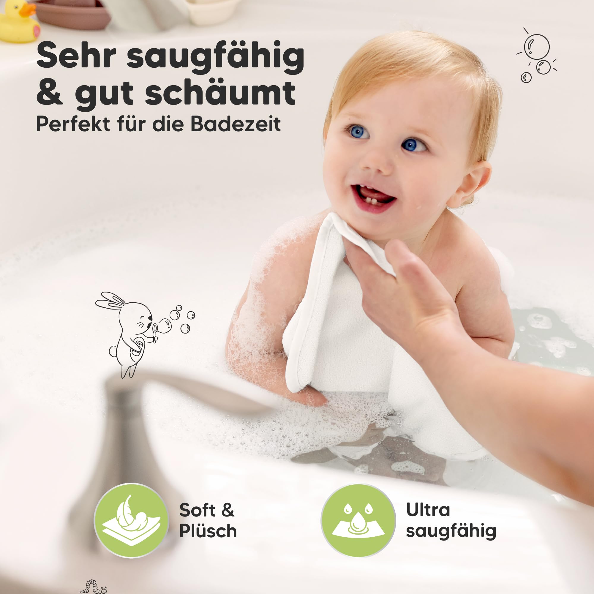 KeaBabies 6-Pack Babywaschlappen - Weiche Bambus-Waschlappen für Babys, Kinder, Ultra Absorbierende Neugeborenen-Badehandtücher, 25 x 25cm, Sanft für empfindliche Haut (White)