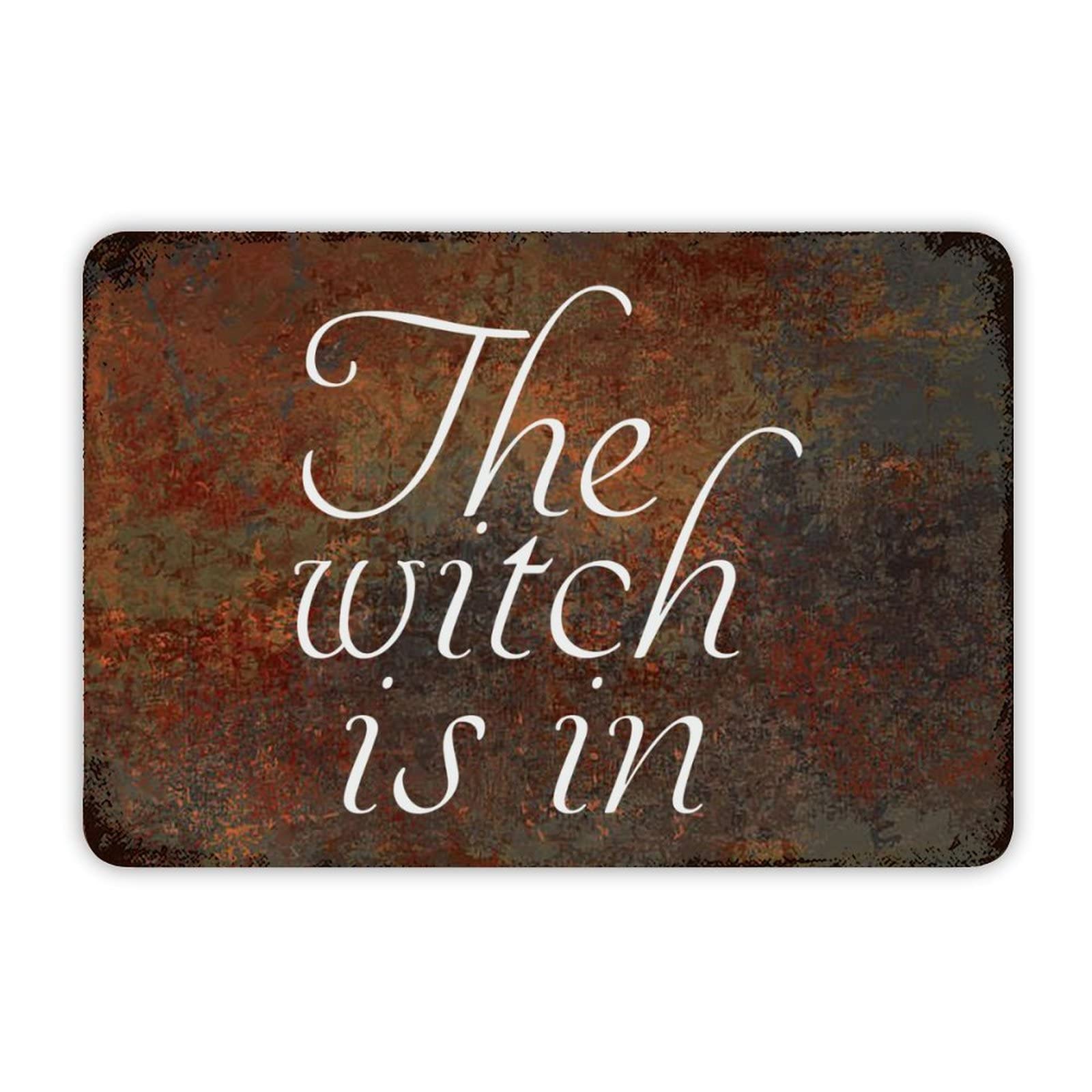ENEDNATE Halloween Metal Sign,Farmhouse Rustic Aluminum Sign The Witch is in Metal Sign Retro Aluminum Tin Sign for Kitchen Bedroom Living Room Wall Art Door Hanger Home Decor Sign 8x12 Inch